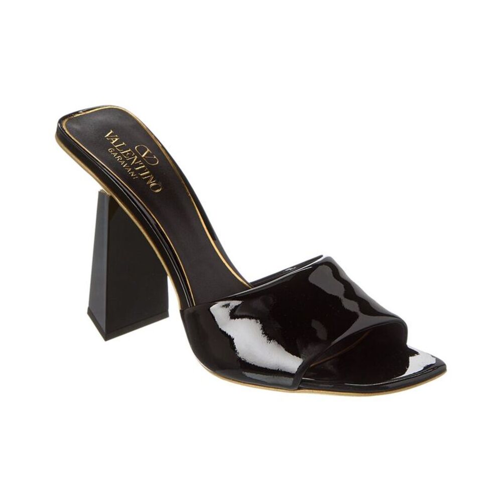 Valentino One Stud 105 Patent Sandal, Black